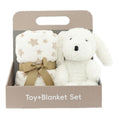 Baby cadeauset met zachte babydeken met sterretjes en knuffel hond in geschenkverpakking – kraamcadeau