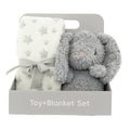 Baby cadeauset met zachte babydeken met sterretjes en knuffel hond in geschenkverpakking – kraamcadeau