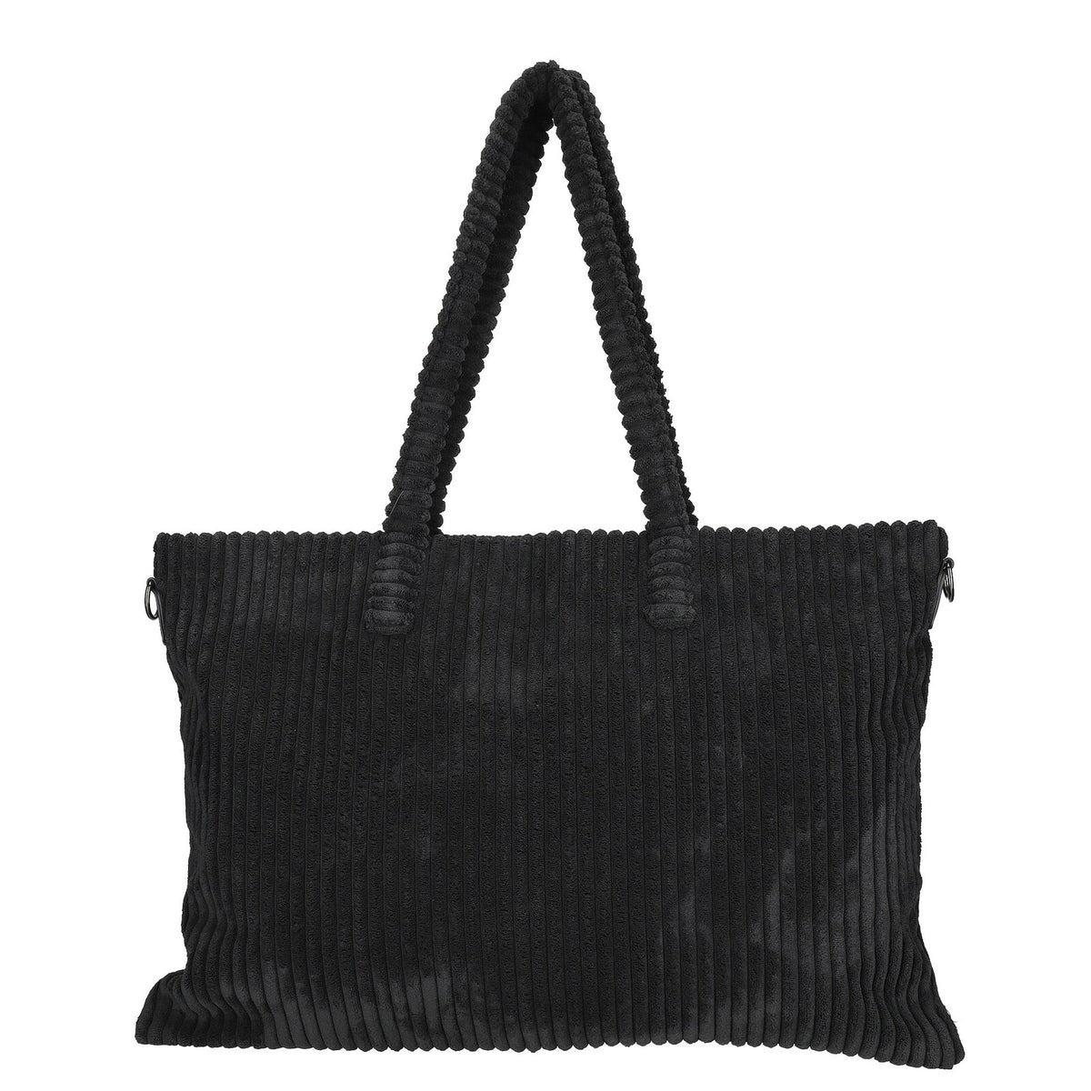 Achterkant zwarte Enrico Benetti Rosie corduroy shopper 78027; zachte corduroy structuur en ruim design.