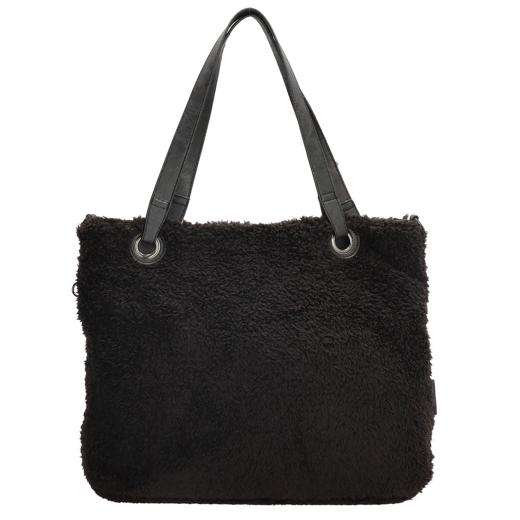 Achterkant Zwarte Enrico Benetti Teddy shopper 66596; superzacht teddy‑materiaal, ruim en praktisch.