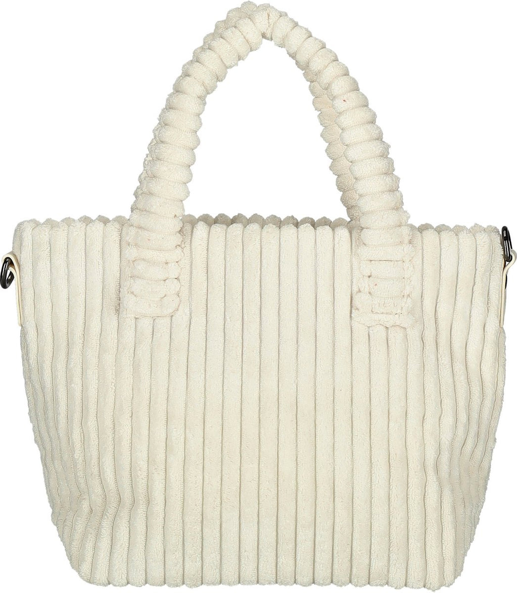 Achterzijde crème Enrico Benetti Rosie corduroy handtas 78023; zachte corduroy stof en compact design.
