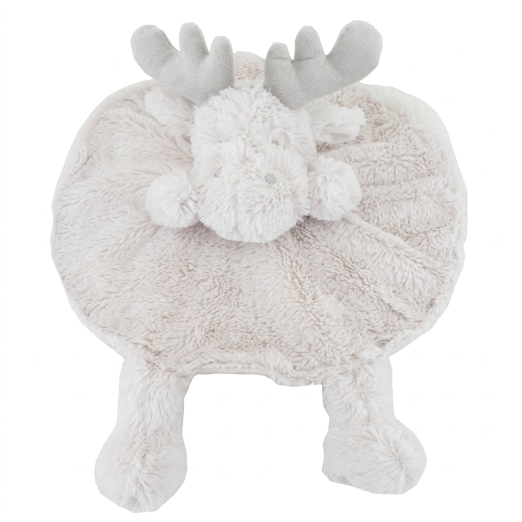 Knuffeldoekje baby en peuter – Kraamcadeau - Knuffeldoek met eland als dierenvriendje – rond 30x30 cm - Beige