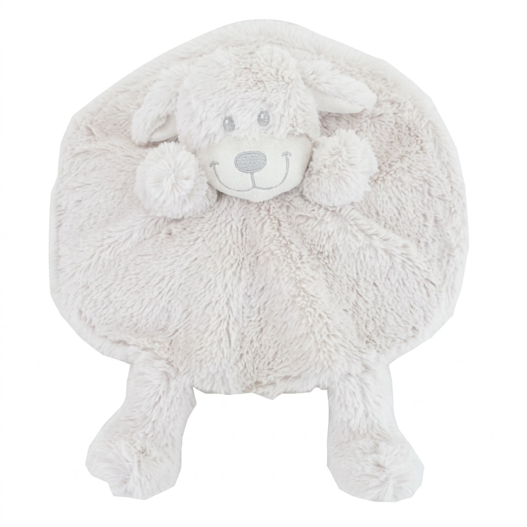 Knuffeldoekje baby en peuter – Kraamcadeau - Knuffeldoek met hond als dierenvriendje – rond 30x30 cm - Beige