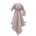 Vierkante, roze plush knuffeldoek van Antonio Home, voorzien van een konijnenkop met lange, hangende oren. Het doek is hangend gefotografeerd tegen een grijze achtergrond, met het productlabel en 'Antonio Home' tag zichtbaar