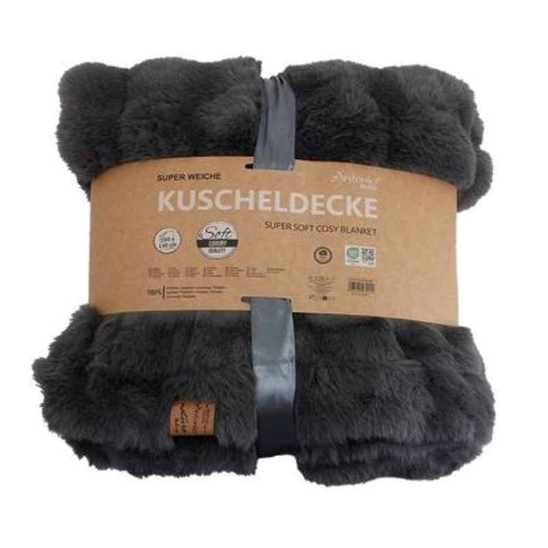Grijze teddy deken van Antonio Home 130x160 cm met extra zachte pluizige structuur, warme woondeken voor bank, stoel en slaapkamer.