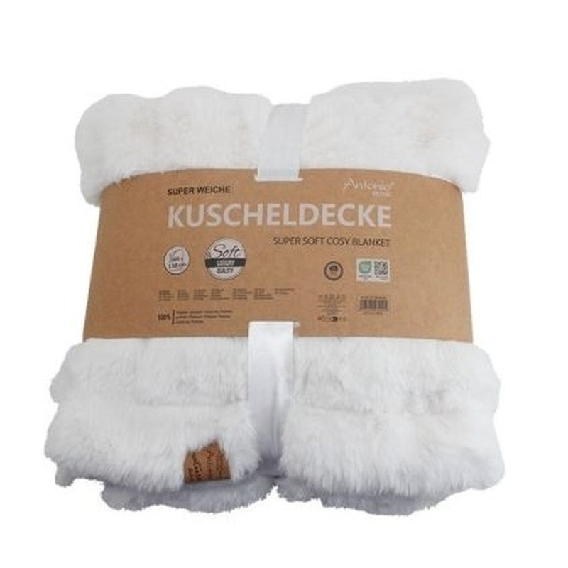 Witte teddy deken van Antonio Home 130x160 cm met extra zachte pluizige structuur, warme woondeken voor bank, stoel en slaapkamer.