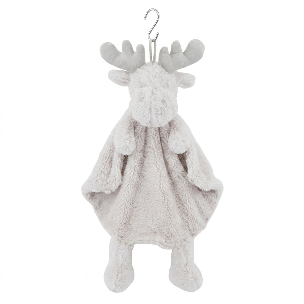Knuffeldoekje baby en peuter – Kraamcadeau - Knuffeldoek met eland als dierenvriendje – rond 30x30 cm - Beige