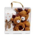 Cadeaubox met bruine baby geschenkset met hert; zachte knuffel, rammelaar en deken als ideaal kraamcadeau