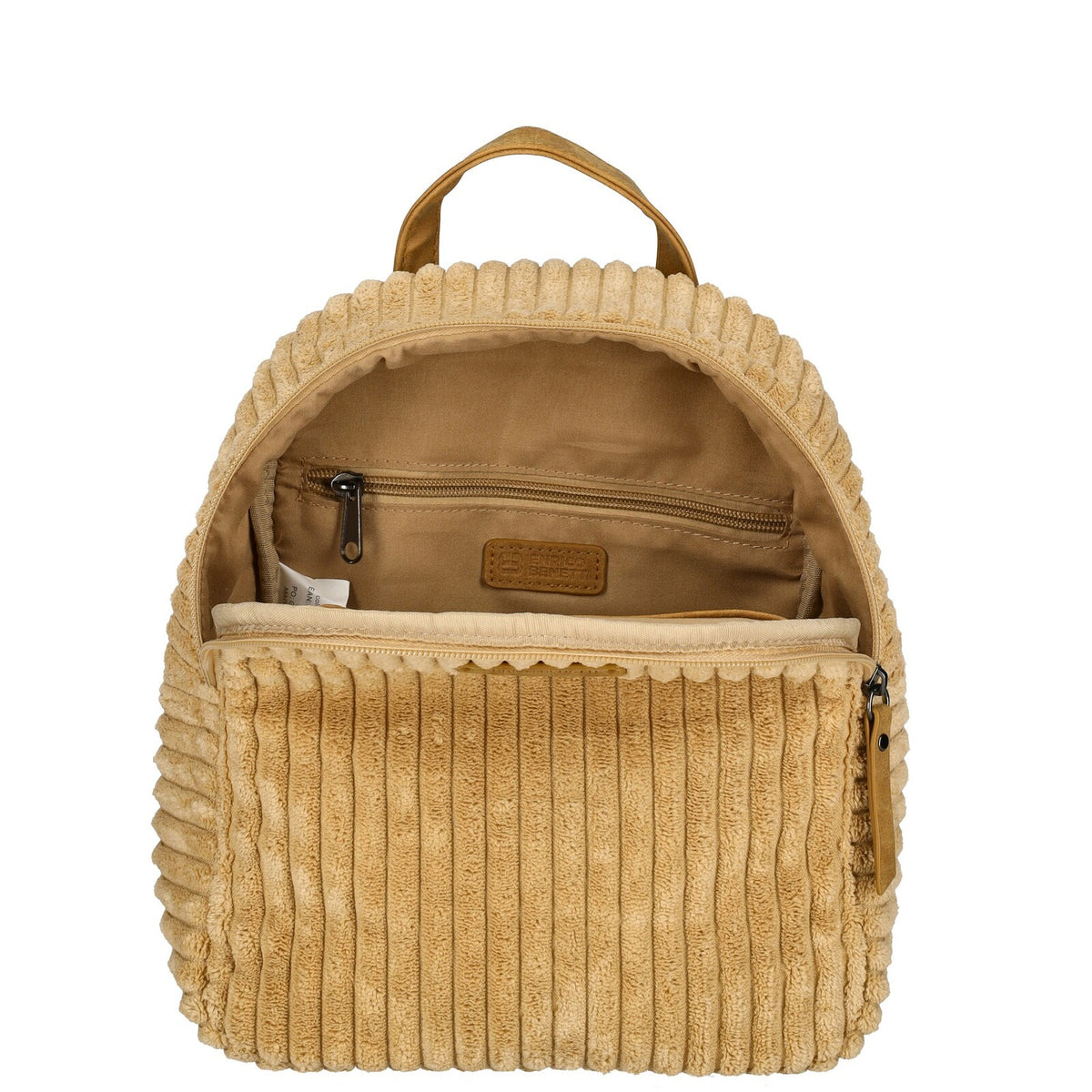 Binnenkant camel Enrico Benetti Rosie corduroy rugzak 78024; zachte corduroy stof en tijdloze look. 