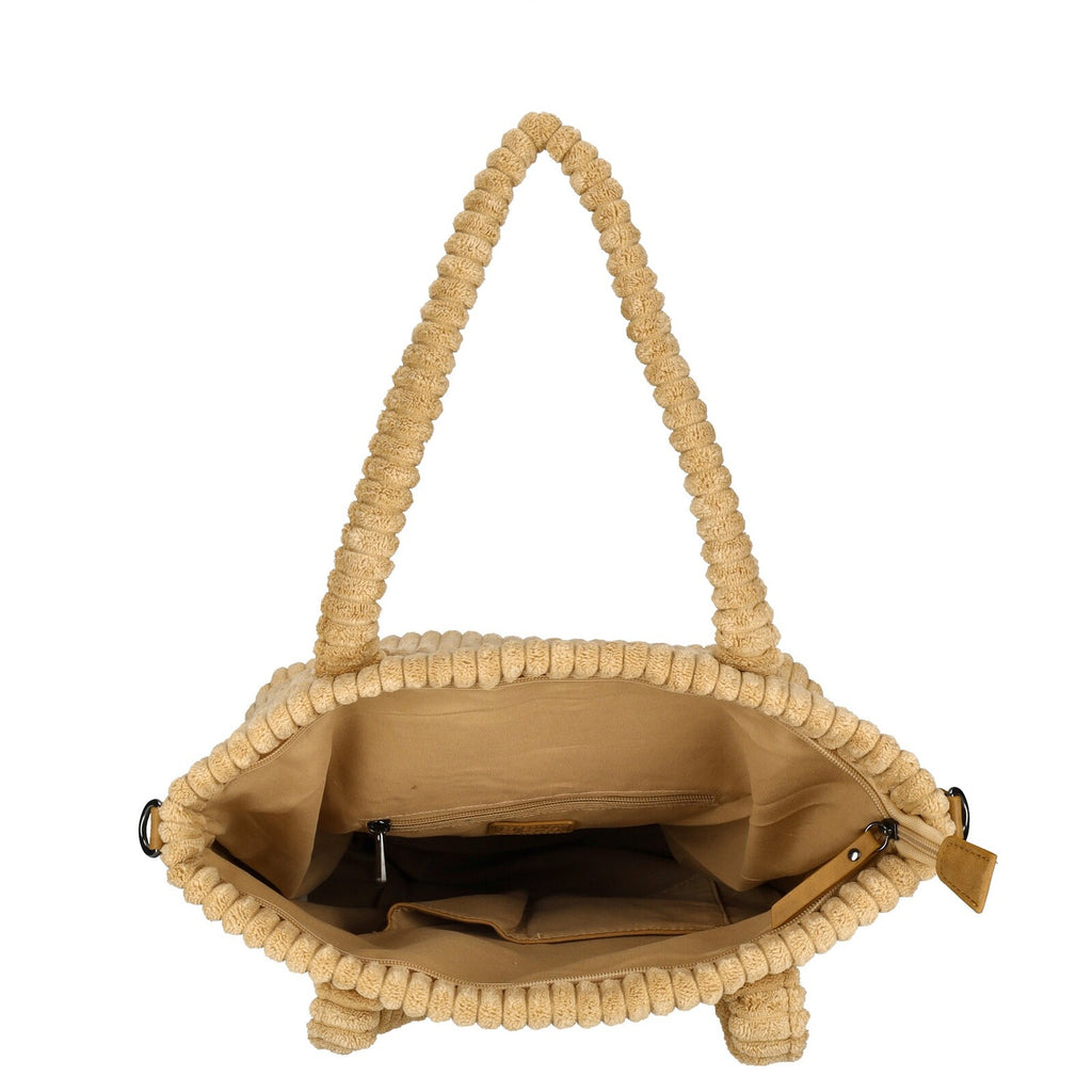 Binnenkant Camel Enrico Benetti Rosie corduroy shopper 78026; zachte corduroy structuur en warm design.