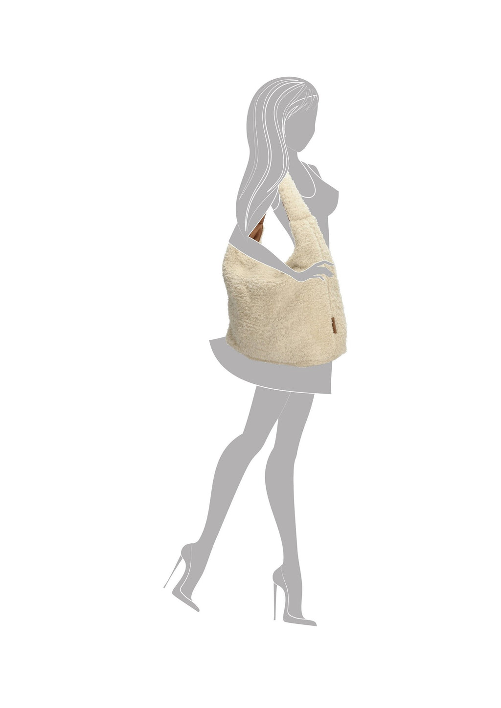 Illustratie met Off‑white Enrico Benetti Teddy shopper 66595; zachte teddy‑stof, volledig gevoerd en handig in gebruik.