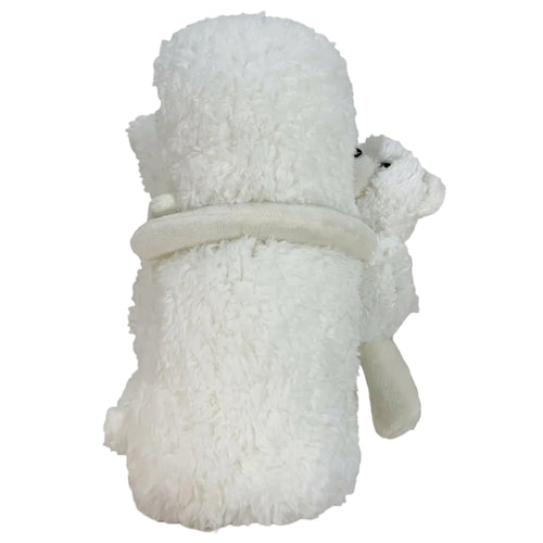 Zachte teddy knuffeldeken in wit met schattige knuffelbeer, formaat 100×75 cm — ideaal voor baby’s en peuters