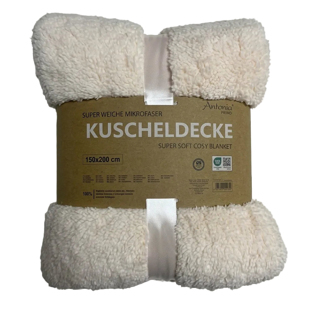 Licht roze teddy deken van zachte microvezel 150x200 cm, opgerold verpakt en geschikt als warme plaid voor bank en bed
