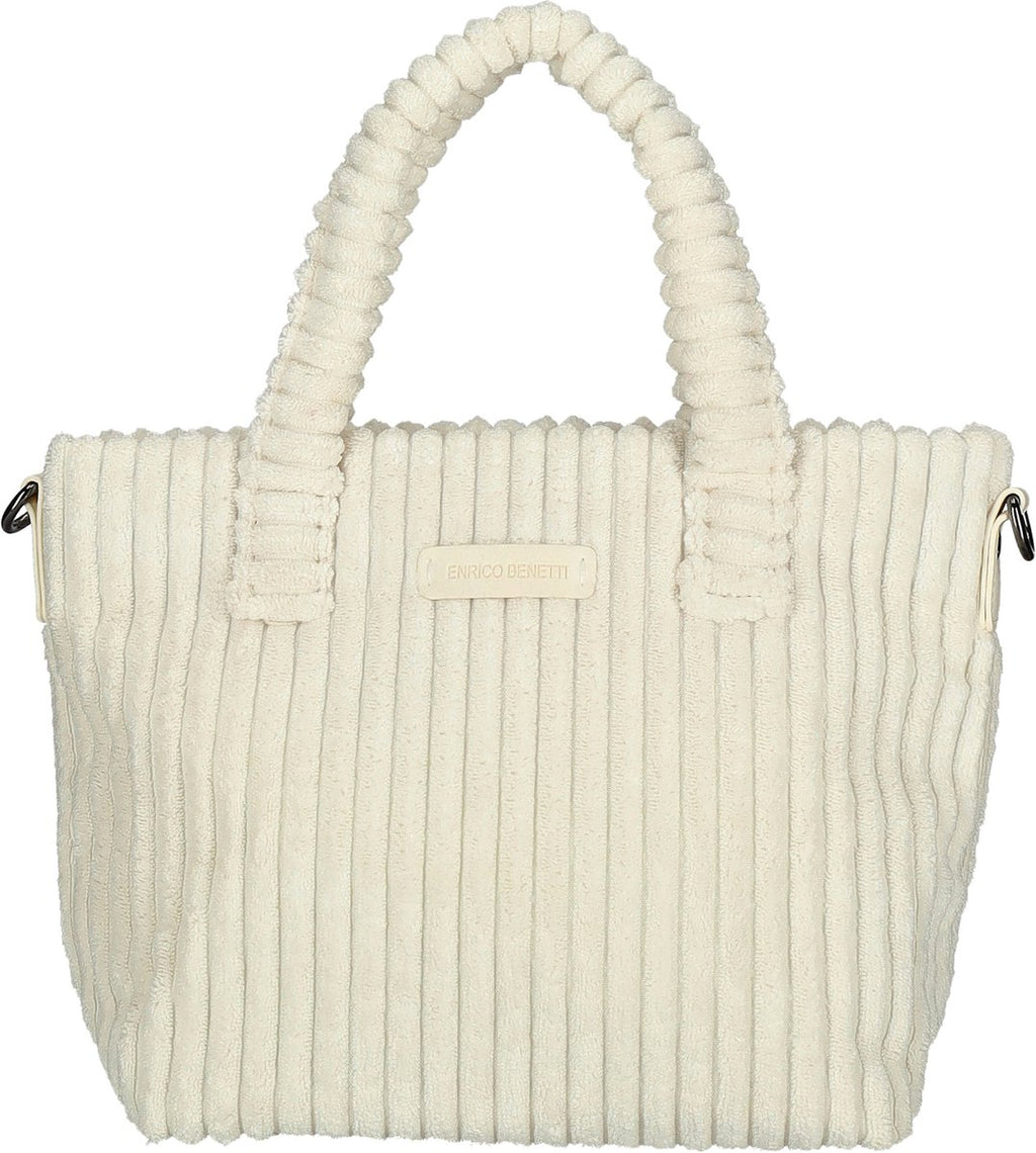 Voorkant crème Enrico Benetti Rosie corduroy handtas 78023; zachte corduroy stof en compact design.