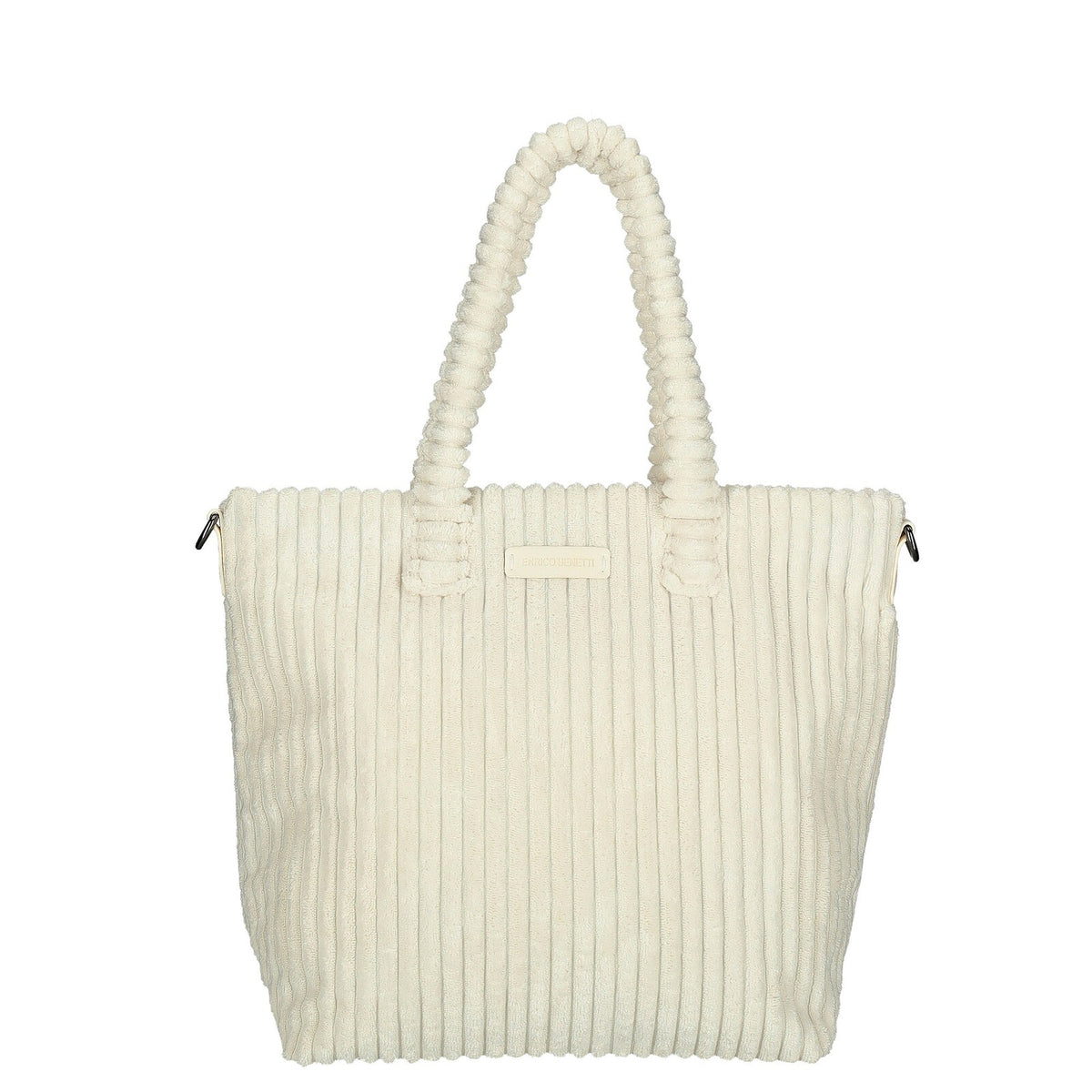 Voorkant witte Enrico Benetti Rosie corduroy handtas 78025; zachte corduroy stof en compact design