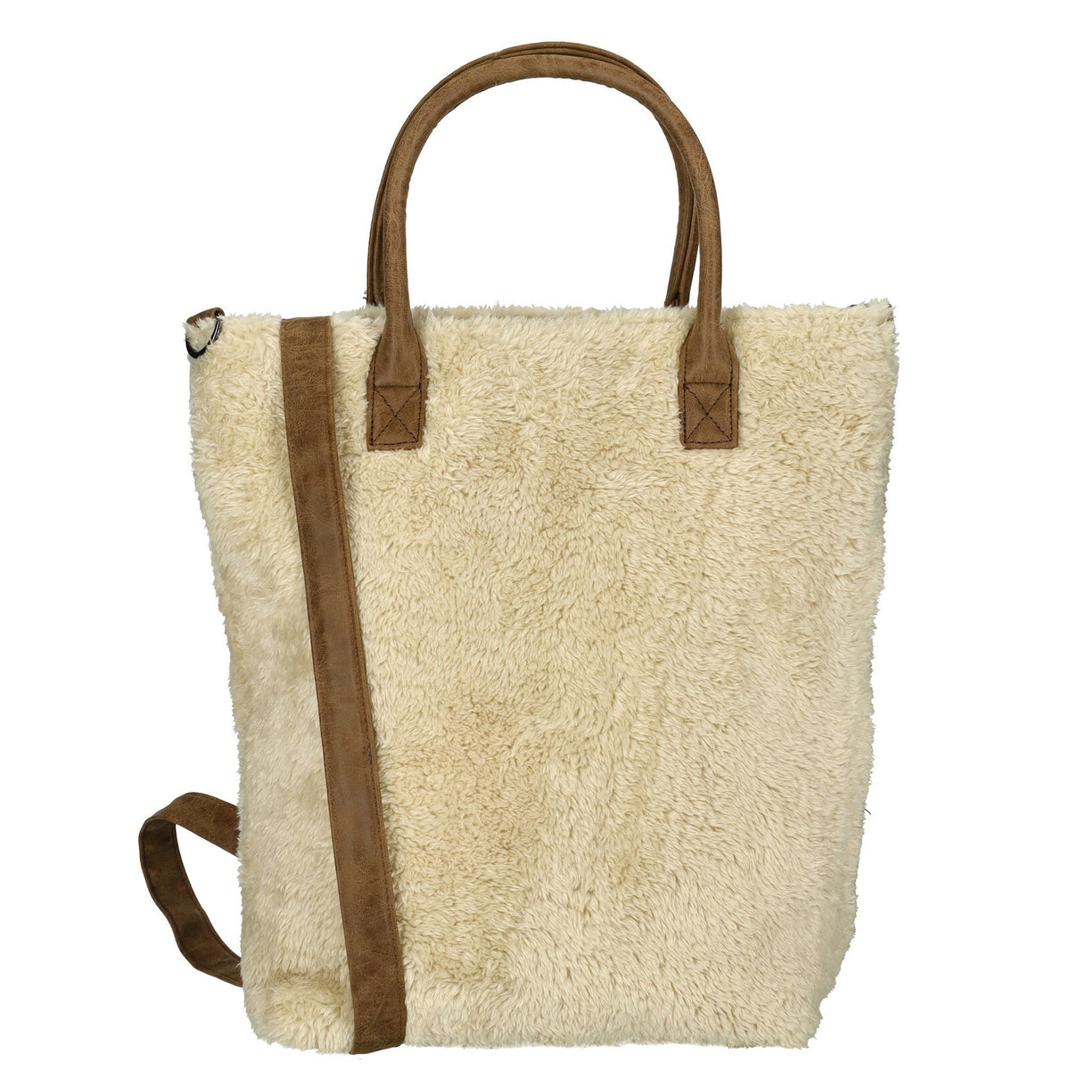 Voorkant met band Off‑white Enrico Benetti Teddy shopper 66697; zachte teddy‑stof, ruime tas en comfortabele draagstijl.