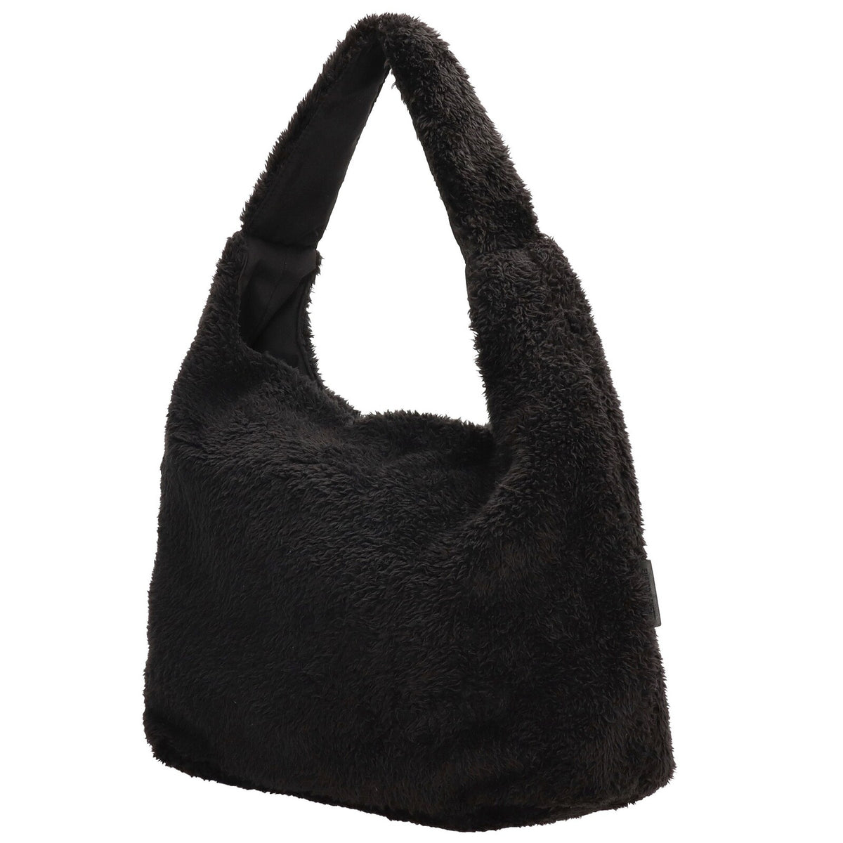 Zijkant Zwarte Enrico Benetti Teddy shopper 66595; zachte teddy‑stof, volledig gevoerd en handig in gebruik.  