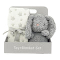 Baby cadeauset met zachte babydeken met sterretjes en knuffel hond in geschenkverpakking – kraamcadeau